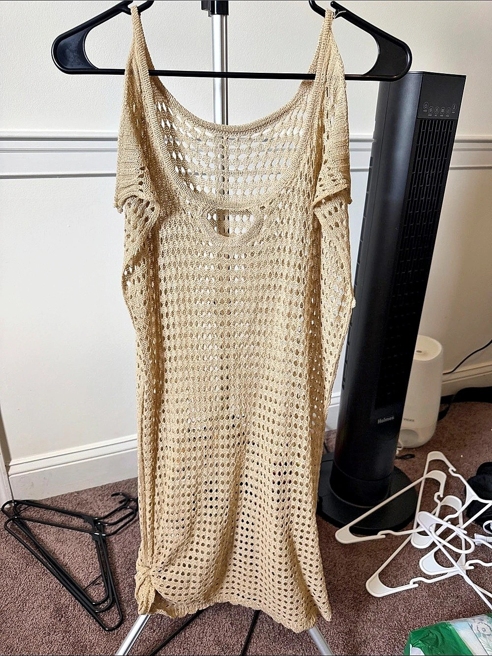 Beige Open-Knit Swim Cover-Up Like New small